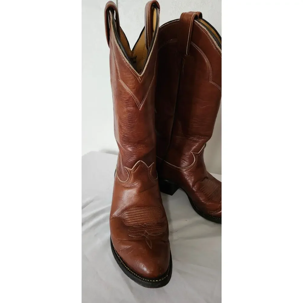 Vintage Tony Lama 5084 Western Cowboy Boots Men's 7.5C Chocolate Cognac USA
